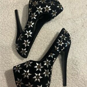 Black Flower Heels